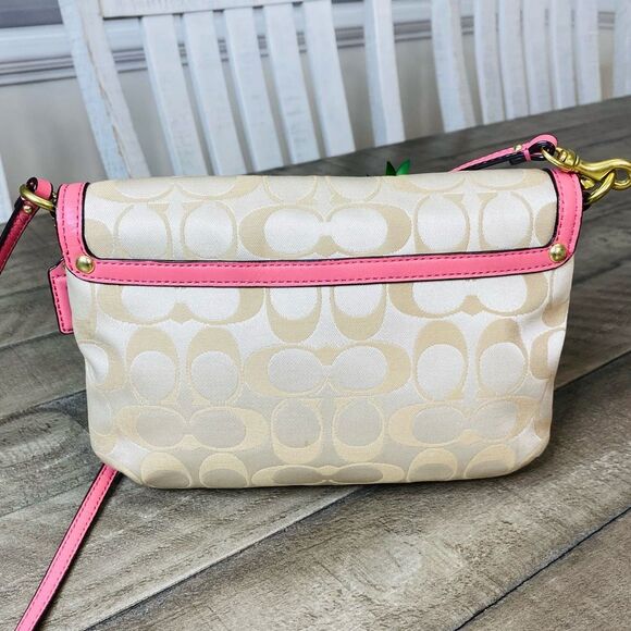 Coach Wristlet Handbag S Kristin Beige Signature Canvas Pink Leather Trim - Picture 5 of 9